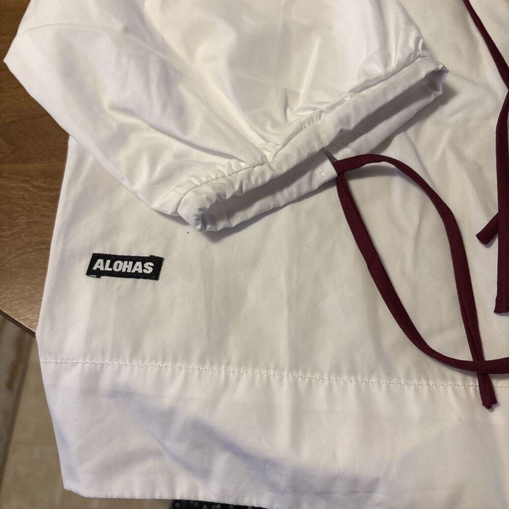 Women’s Alohas Airi White Tie Front Blouse Red Piping 3/4 Sleeve Size XS - Picture 7 of 9
